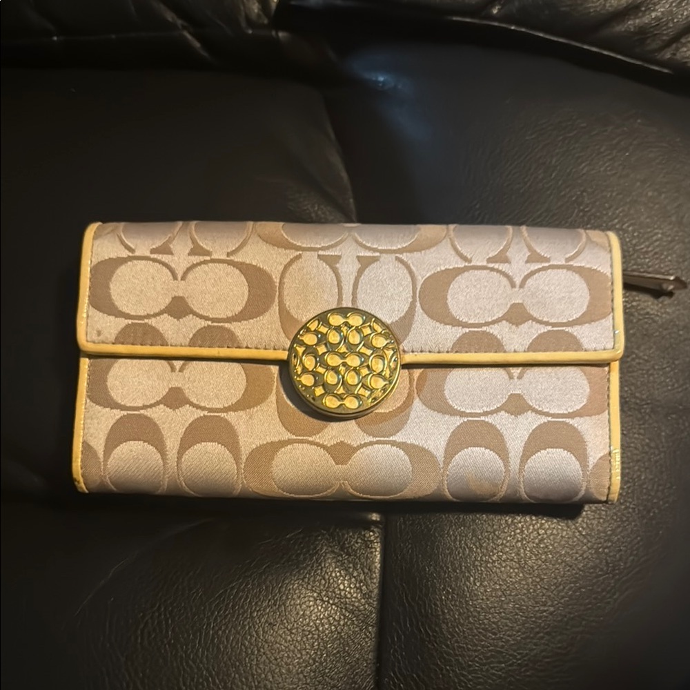 Coach Tan and Gold Signature Bags with Monogram Pattern